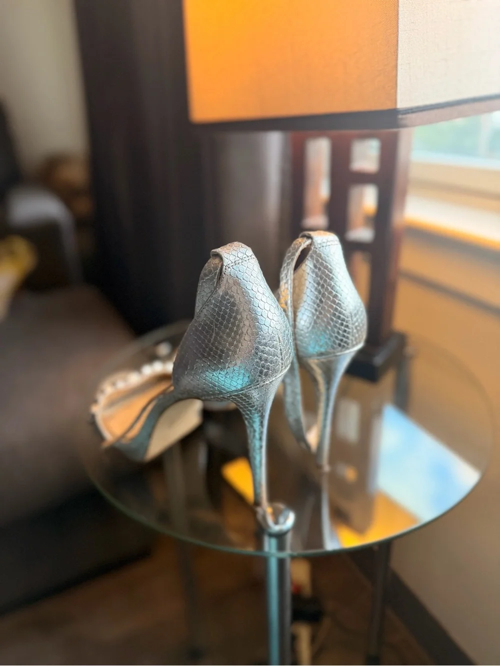 Michael Kors Silver Embellished Snake-Texture Stiletto Sandals